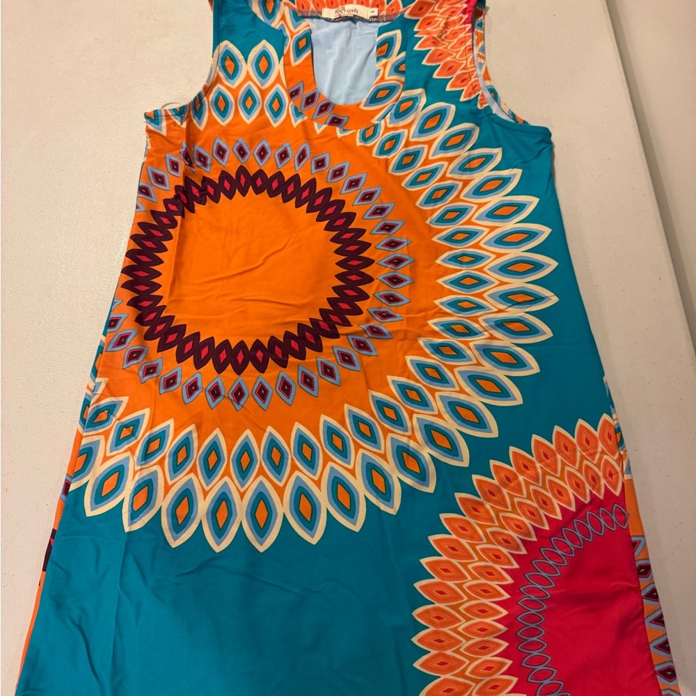 Vibrant Sleeveless Sunburst Dress
